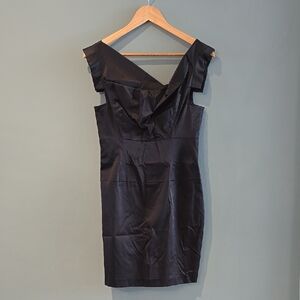 NWT Black Halo Black Satin Jackie O Mini Dress Sz 6